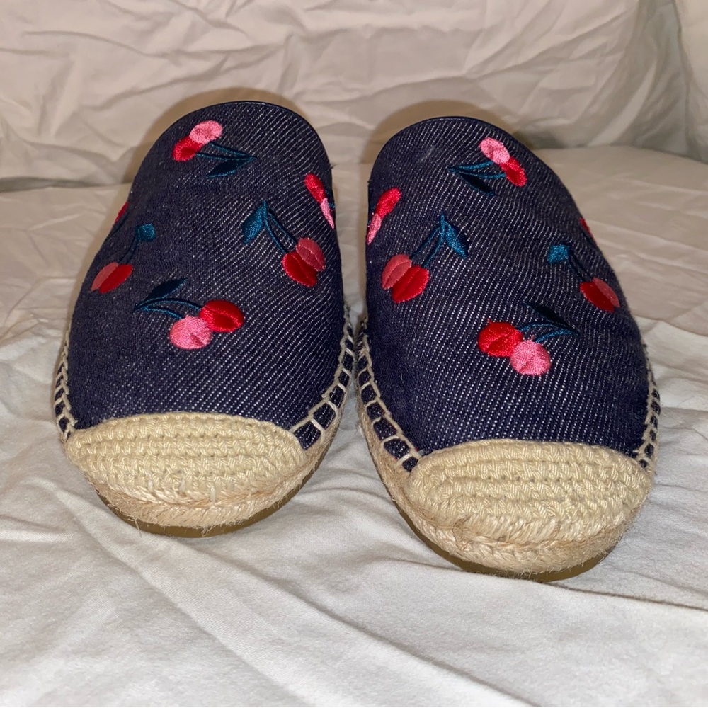 Kate Spade Navy Cherry Embroidered Flats - Picture 4 of 6